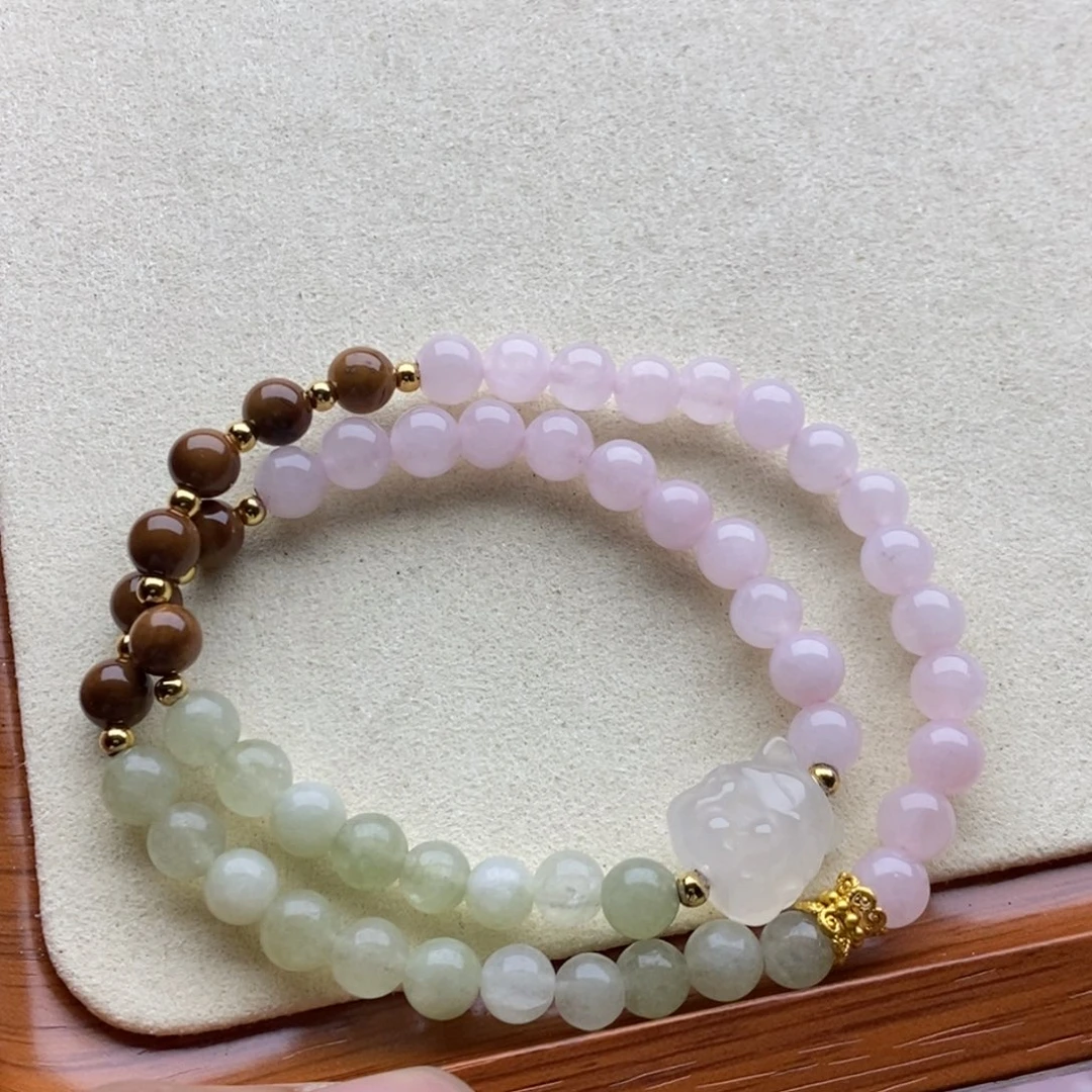 玛瑙/玉髓未镶嵌珠宝半成品一条粉晶库克两圈A313