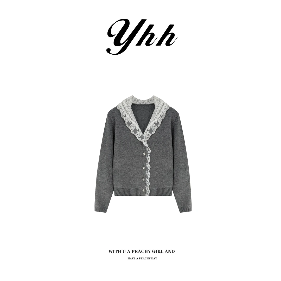 【YHH】冬季时尚休闲蕾丝连帽毛衣-YHW5257