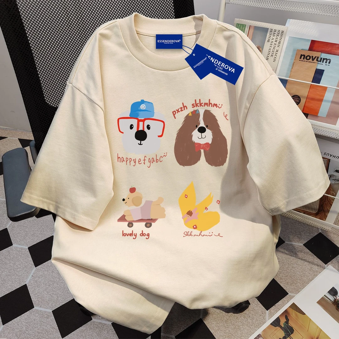 100%纯棉小众高街卡通动漫印花圆领短袖t恤女夏季宽松情侣上衣男