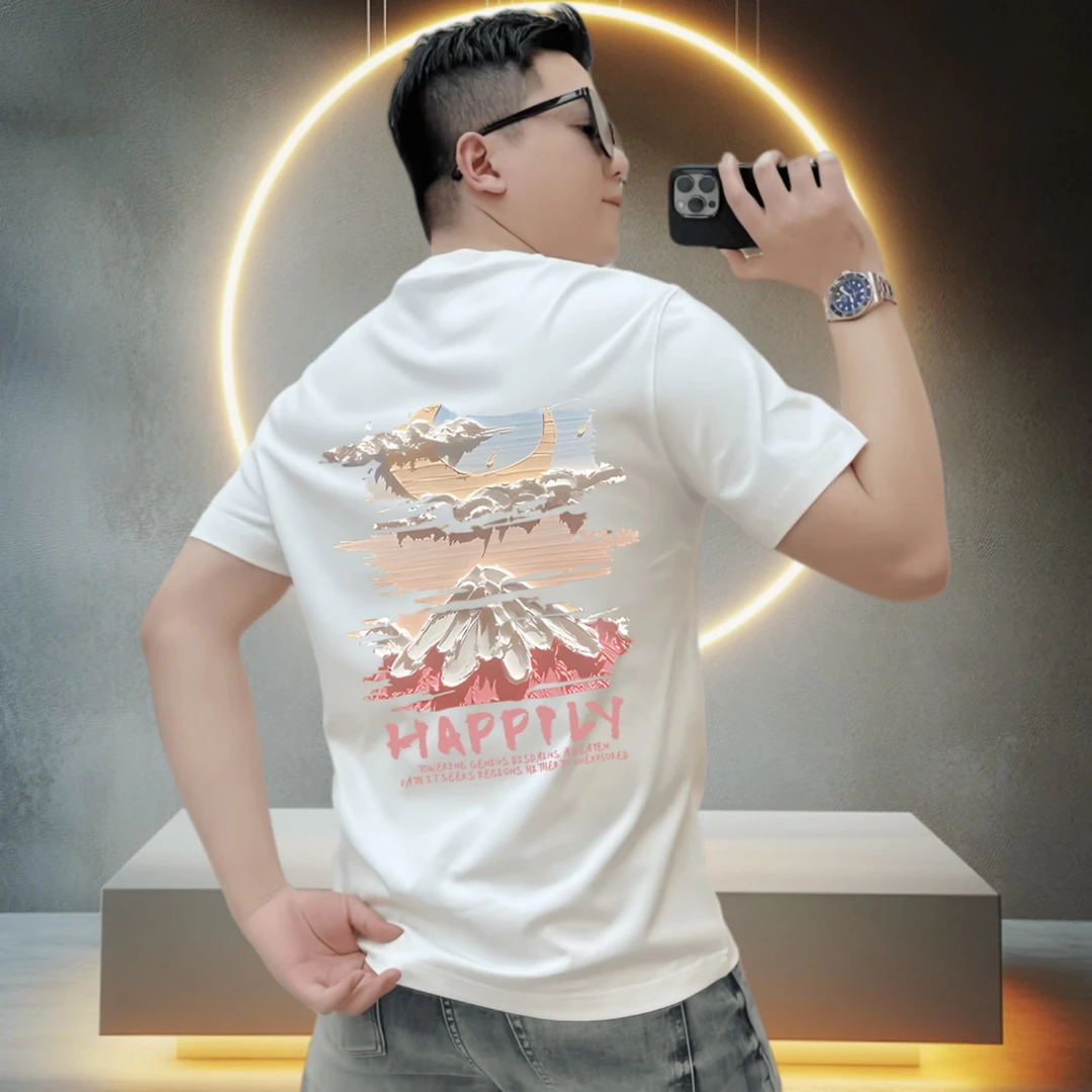 2025夏季新款纯棉短袖男士T恤宽松休闲圆领半袖青年上衣百搭体恤