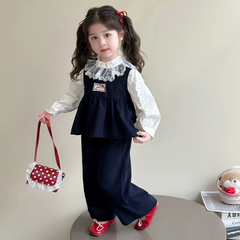 女童套装春秋装2025新款女宝宝洋气时髦小女孩时尚儿童公主三件套