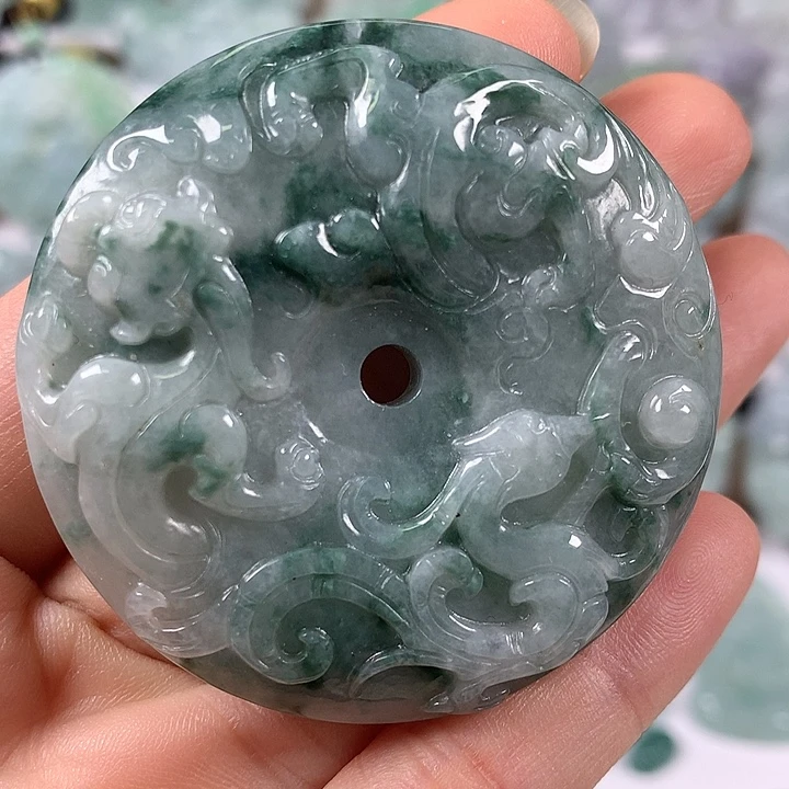 翡翠未镶嵌颈饰仿古龙凤呈祥两面工艺福利卡厚13