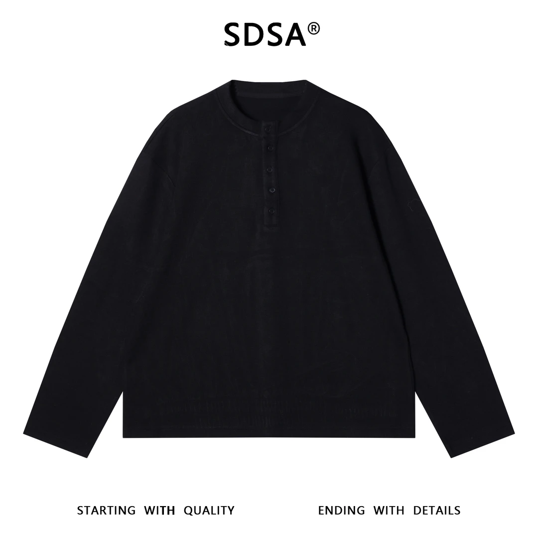 SDSA男士秋冬新款痞帅男装韩版纯色半纽扣亨利领长袖T恤百搭亲肤