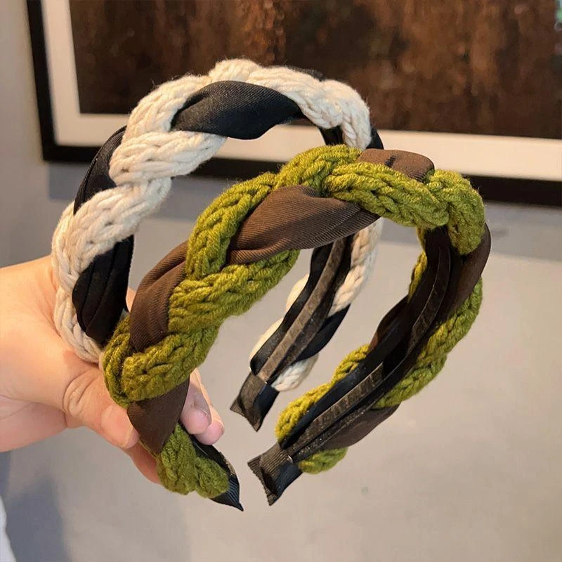 秋冬新款毛线麻花发箍女高颅顶针织时尚气质头箍法式复古百搭发卡