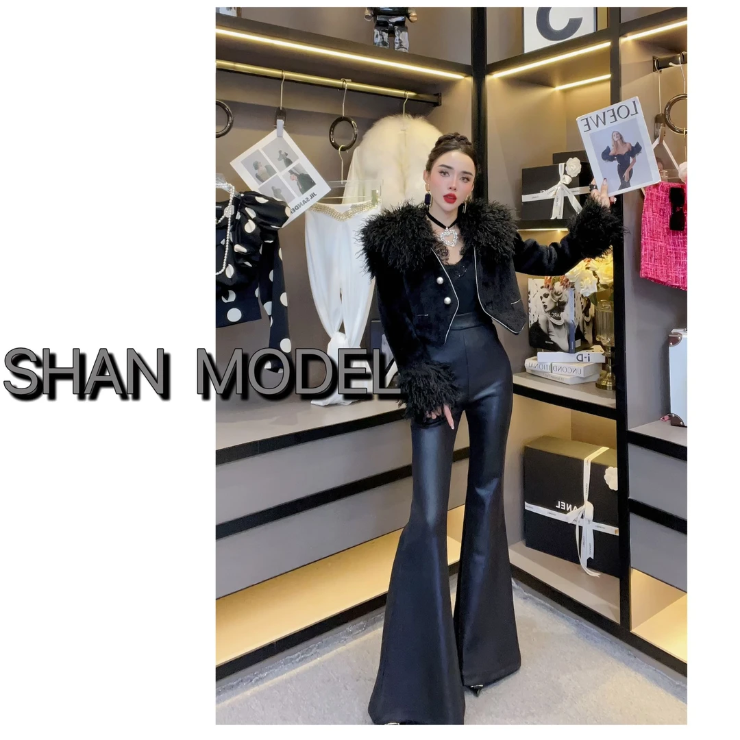新wss女装-秋冬高级感外套加厚时尚休闲大翻领环保毛毛短外套