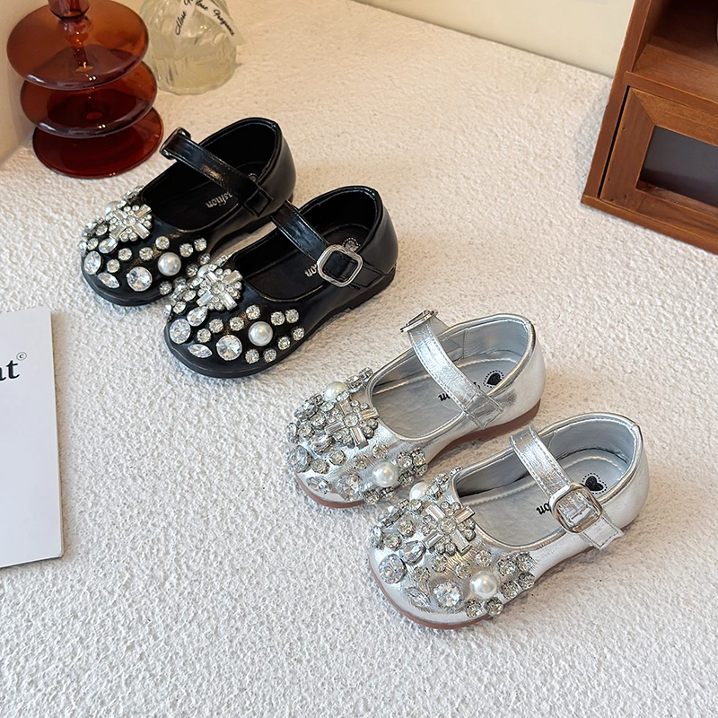 2025秋季新款女童水钻玛丽珍鞋软底防滑演出鞋中小童时尚公主皮鞋