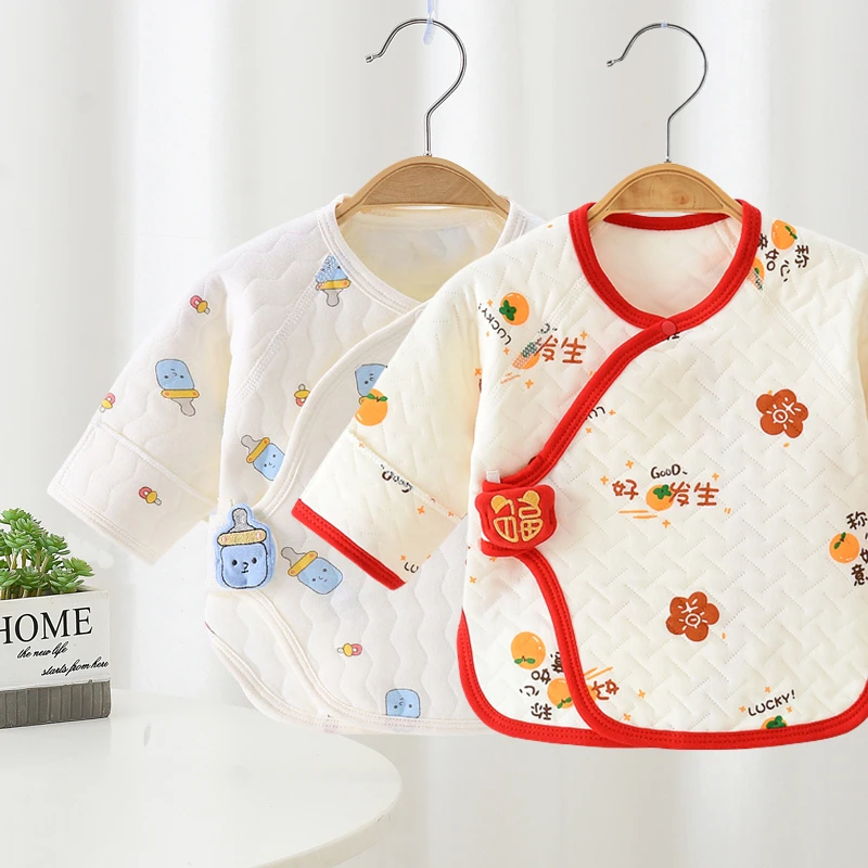 2件装新生儿保暖半背衣秋冬季纯棉婴儿衣服上衣和尚服新生儿上衣