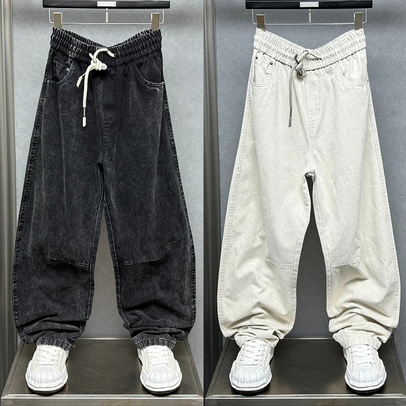 2025秋季新款美式潮牌高街水洗休闲裤男士宽松直筒长裤阔腿弯刀裤