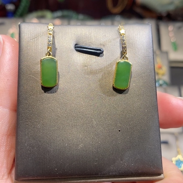 和田玉银S925镶嵌耳饰