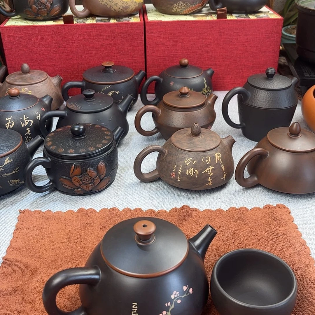 青***管270毫升纯手工微微瑕刻填石瓢壶