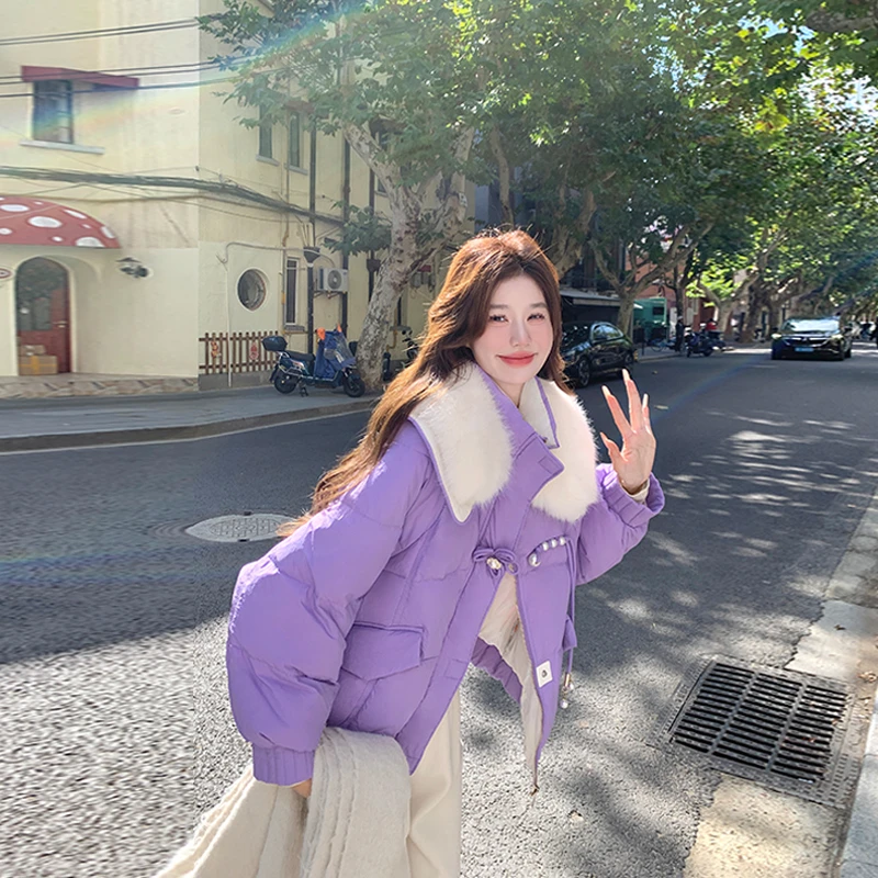 紫色超好看毛毛领短款羽绒服女2025冬季高级感气质保暖白鸭绒外套