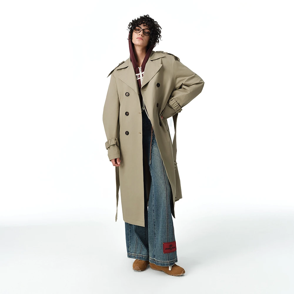 DI.AD卡其色长款风衣女2024秋季上衣百搭气质宽松廓形休闲外套