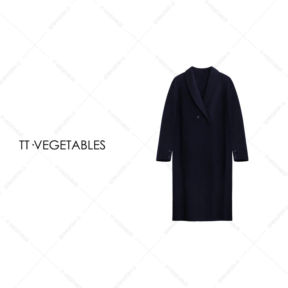 TT・VEGETABLES【序白】羊绒羊毛混纺气质长款大衣毛呢外套525704