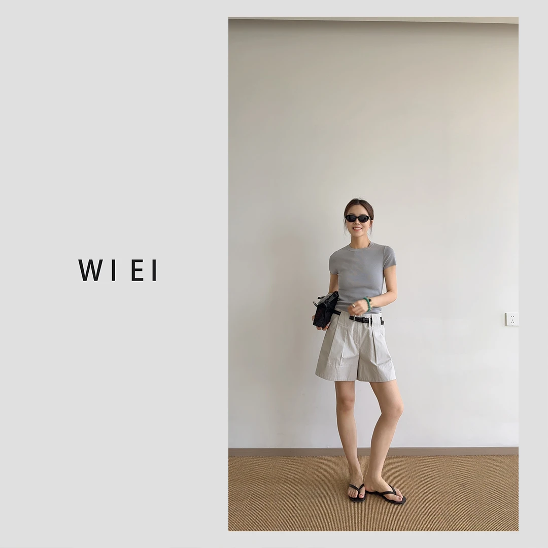 《 WI EI 》长腿比例*高智感通勤风压褶中腰显瘦短裤W25202010