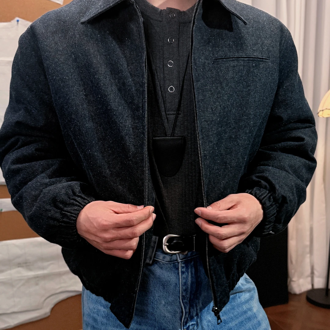 APOECHO 美式休闲复古磨砂翻领夹克男潮牌高级感拉链短款秋冬棉服