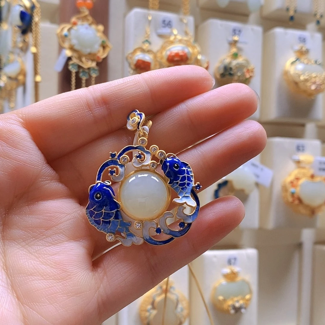 和田玉颈饰银S925镶嵌