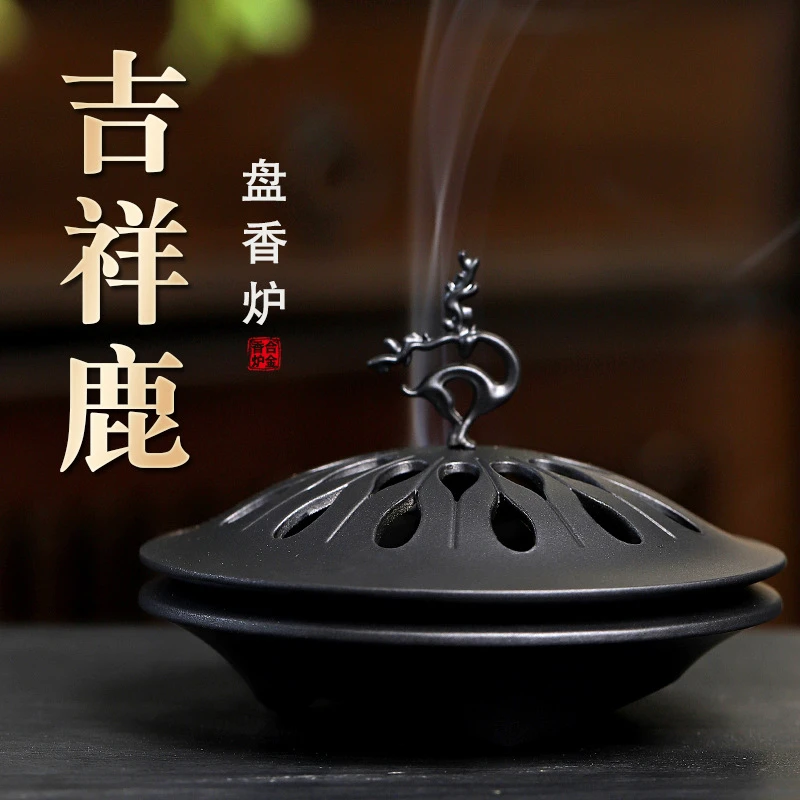 吉祥鹿盘双龙戏珠卧佛具禅意工艺品一鹿平安檀盘香沉