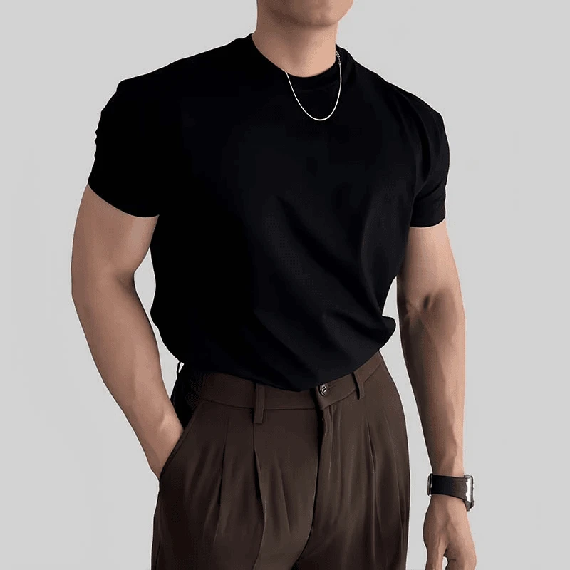 2025夏季新款韩版正肩短袖T恤男士上衣潮流圆领修身百搭欧若风t恤