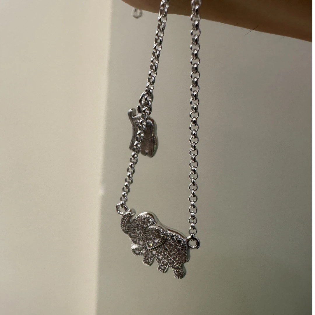 坠链均925银合成锆石 小象满镶项链  JN3016