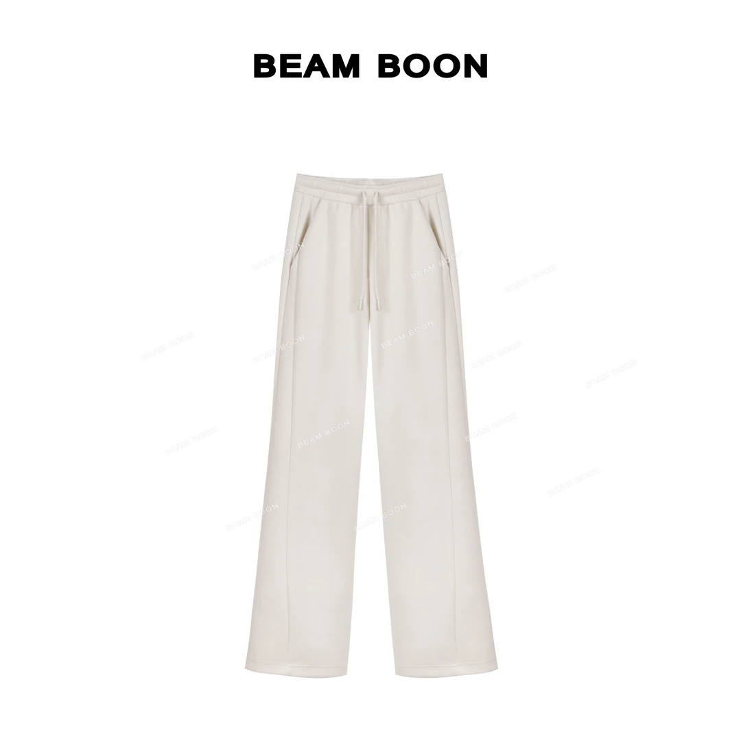 Beam Boon|【牛乳云朵裤】软糯羊毛蚕丝发热御寒斜裁抽绳微喇休闲裤