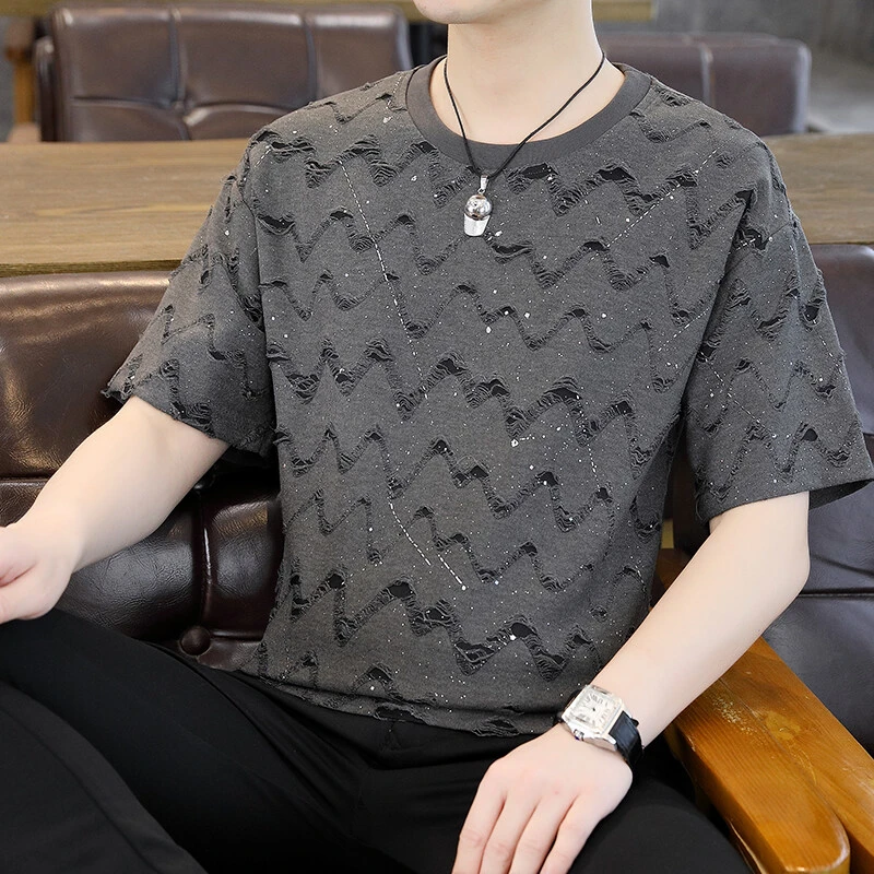 正品韩版2025半袖轻薄弹性简约男士短袖t恤日系速干透气