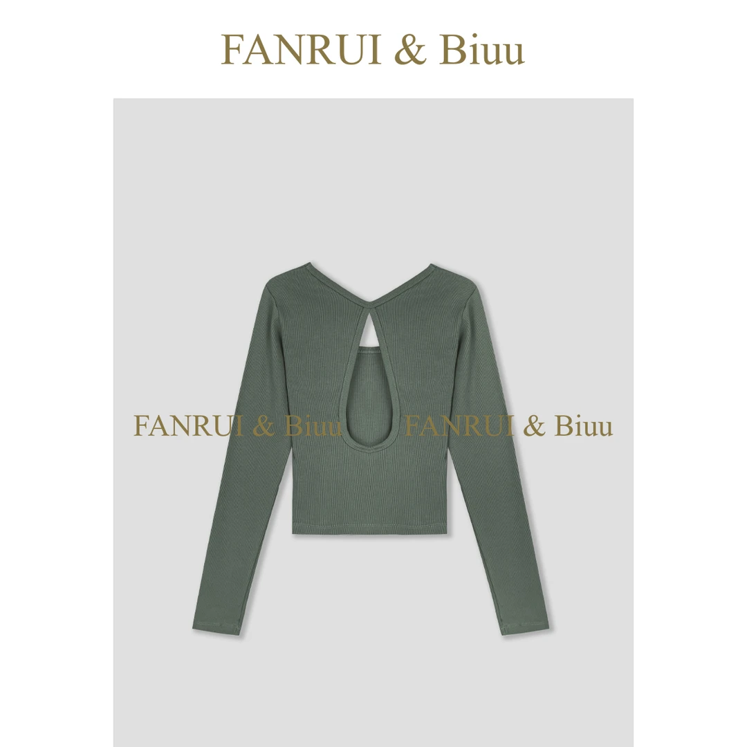 FANRUI/泛芮「贝贝biuu」小心机后背镂空设计感修身长袖上衣B17497