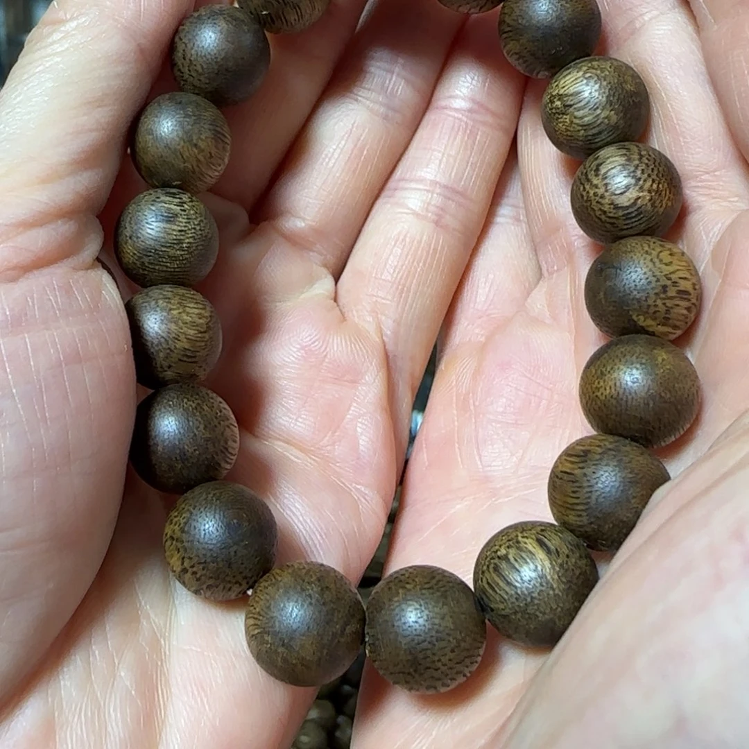 沉香木手串绿奇楠沉香圆珠单圈手串12克+