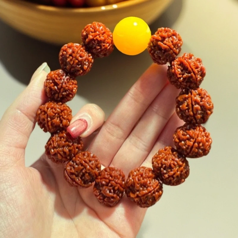 六瓣玉华满蜂窝盘龙纹玉华大金刚手串黄蜜