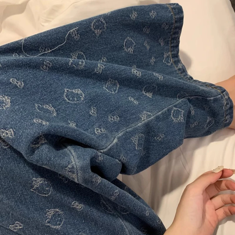 孕妇裤夏季薄款外穿设计感凯蒂猫牛仔裤夏装爆款无托腹洋气阔腿裤