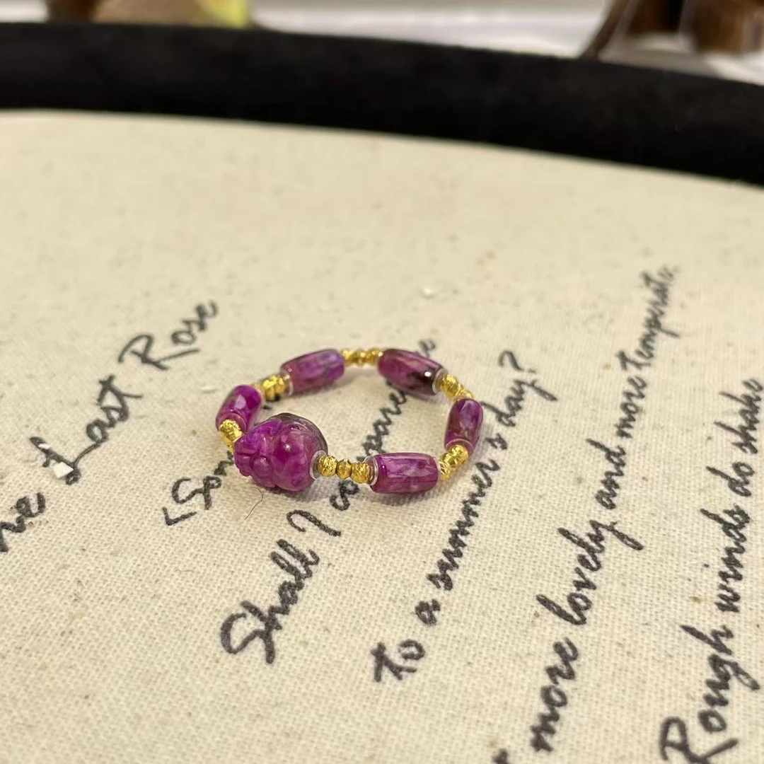 舒俱来貔貅玉化果酱红桶珠戒指18k/约3mm/AZB7353（夏莓）