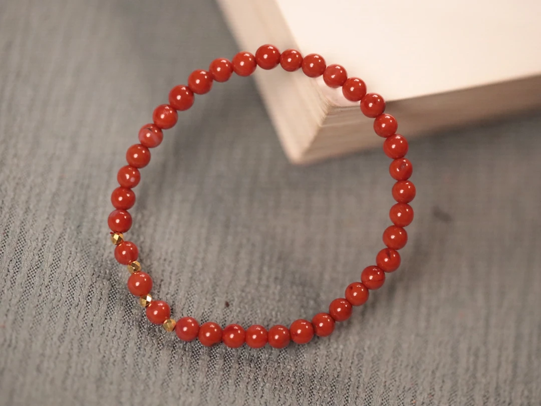 南红玛瑙柿子红4mm+单圈手串【18k金：0.16g】