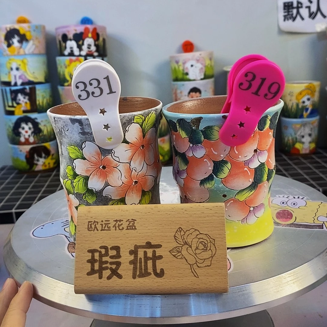 紫砂花盆红陶手绘花盆