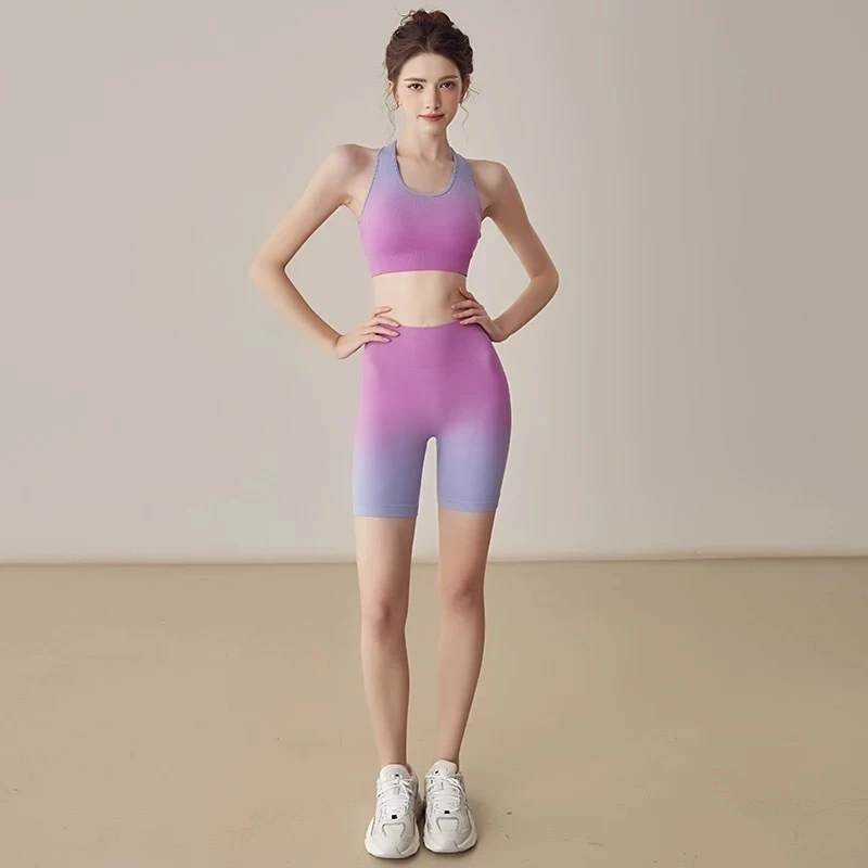 新款高级感瑜伽服女多巴胺渐变运动套装专业户外跑步训练瑜伽服练
