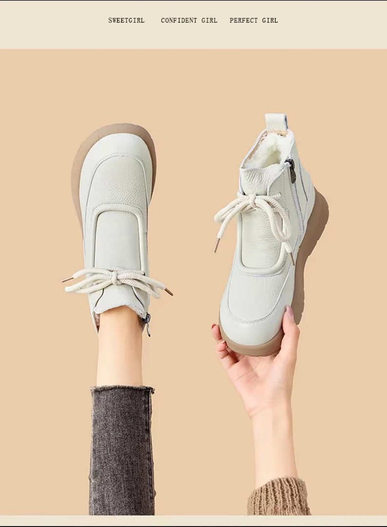 2025时尚港风头层牛皮羊毛妈妈鞋