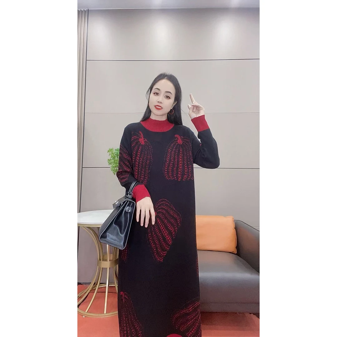 3686 新款高端洋气显瘦针织大码南瓜款连衣裙