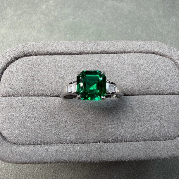 高订典藏祖母绿沃顿绿无油祖母绿戒指活口S925银气质女神