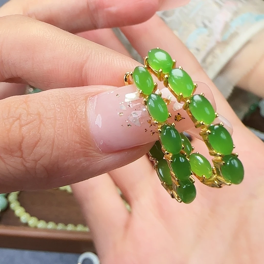 和田玉银S925镶嵌耳饰1