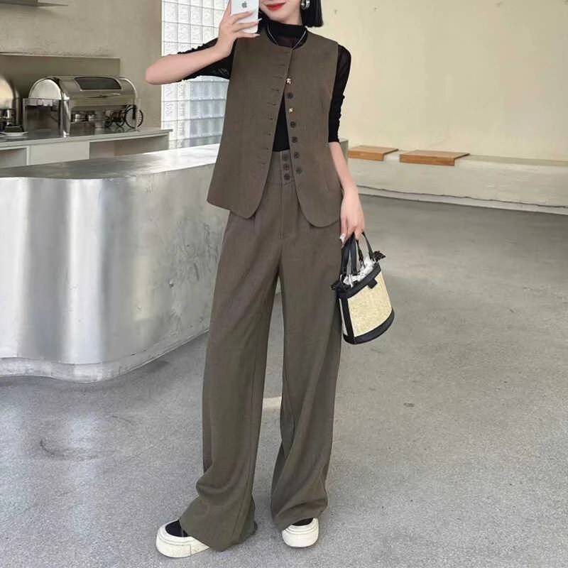 轻奢高级感马甲三件套阔腿裤长裤套装时尚气质2025秋装新款女修身