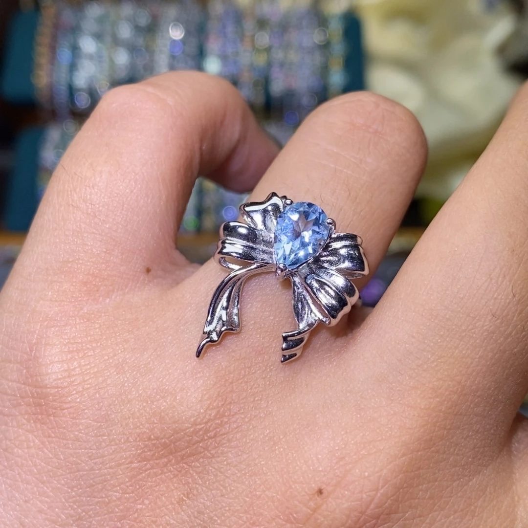 海蓝宝石戒指银S925镶嵌