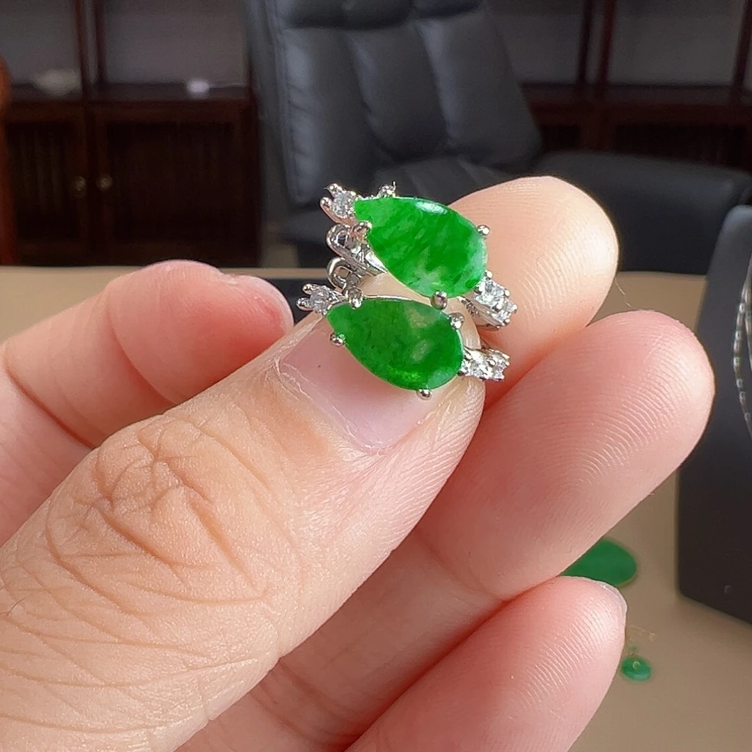 翡翠银S925镶嵌耳饰耳饰58