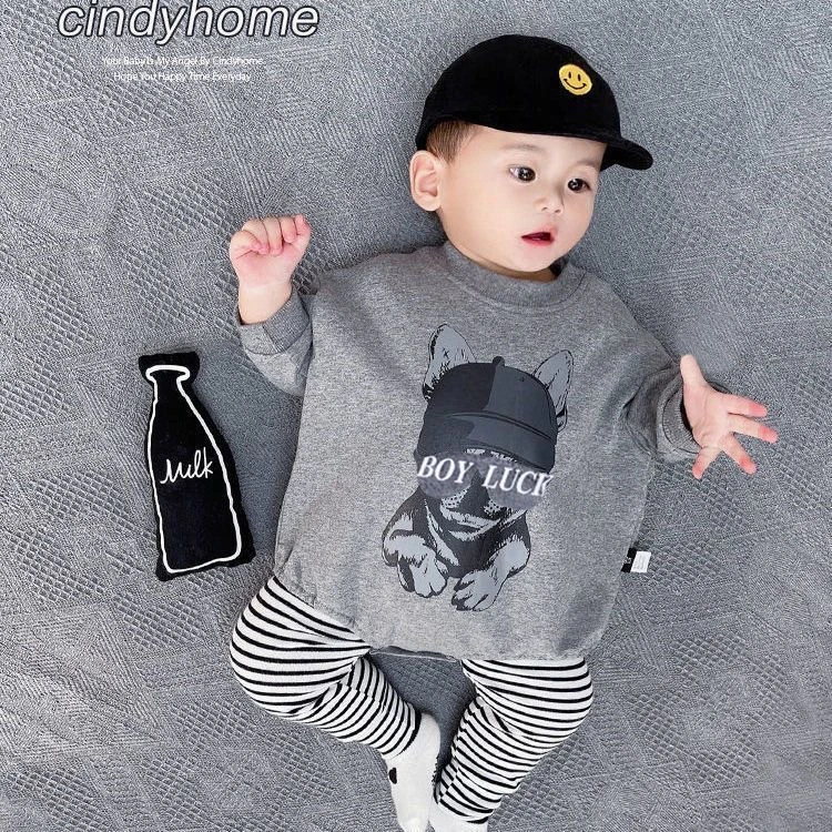 春秋季长袖卡通套装宝宝三角哈衣婴儿连体外出服