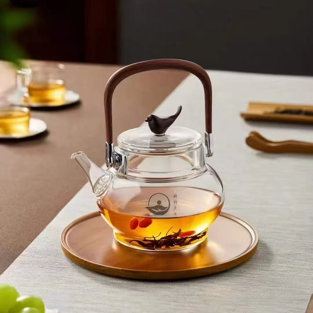 新羽手工玻璃煮茶壶耐高温蒸煮茶器新款提梁壶耐高温玻璃茶壶