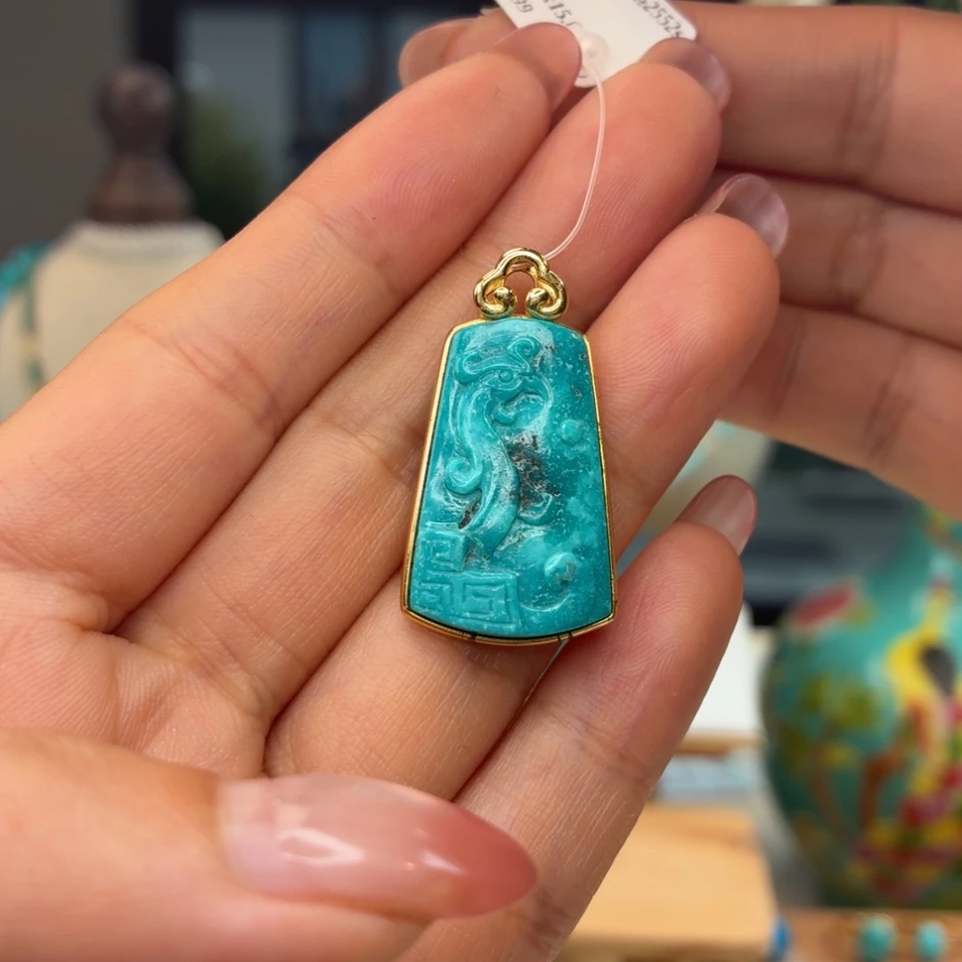 绿松石银S925镀金镶嵌颈饰