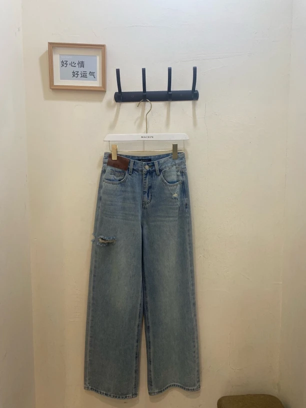 麦寻夏季新款破洞阔腿裤kcnds03b