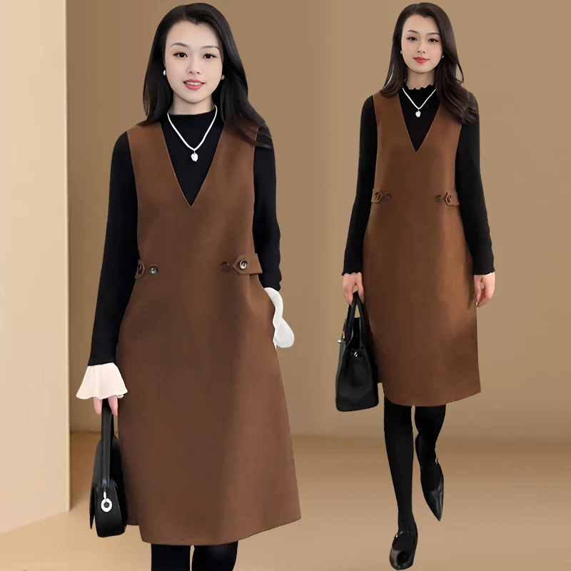 时尚气质灰色大气宽松套头无袖中长背心连衣裙胖mm减龄休闲风女装