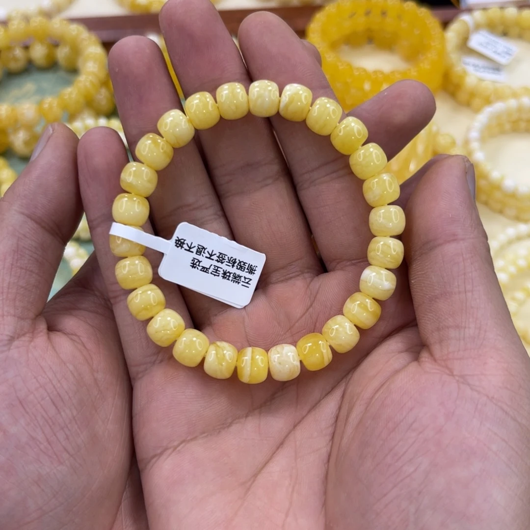 未镶嵌琥珀手链蜜蜡8.9mm虎皮黄白花