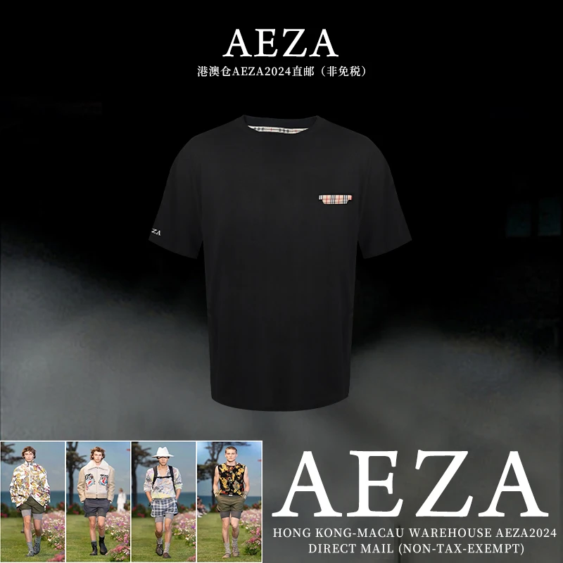 高端品牌AEZA2025新款格纹拼接时尚男士奢品短袖T恤AET529