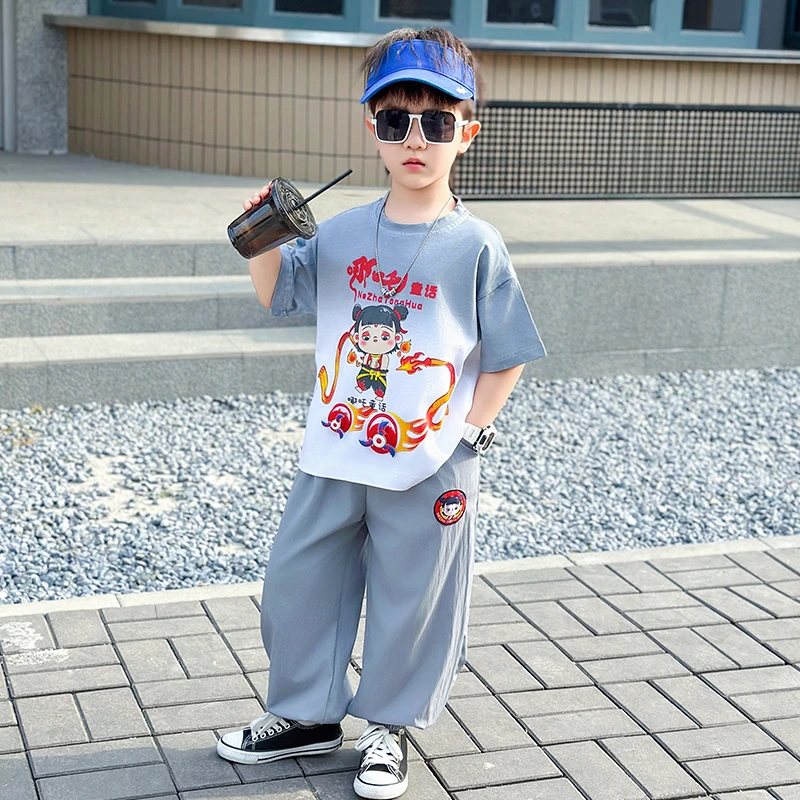 哪吒儿童童装夏装夏季服装男童夏套装新款帅气洋气奥特曼男童衣服
