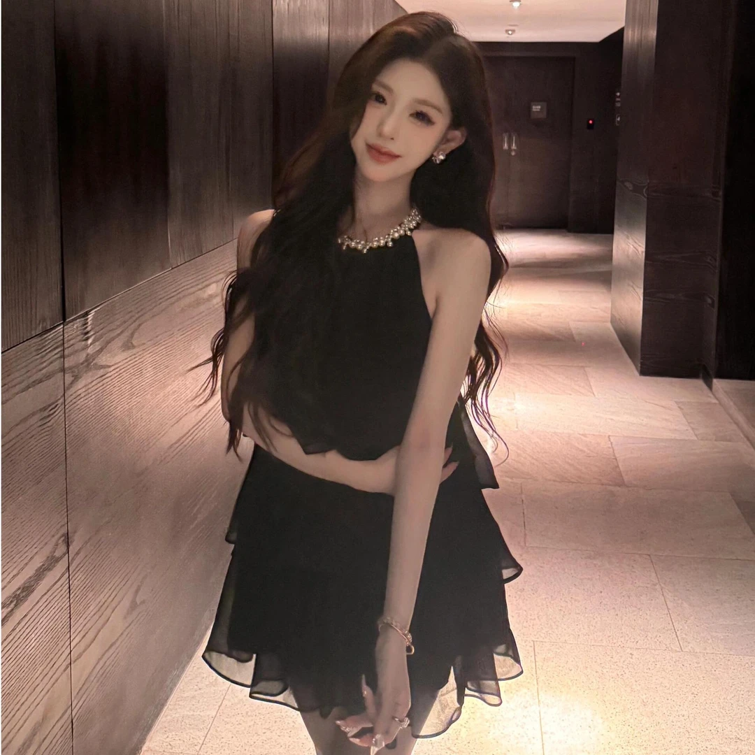 珍珠挂脖连衣裙裙子女夏轻奢名媛生日礼裙千金贵气名媛高级感女装