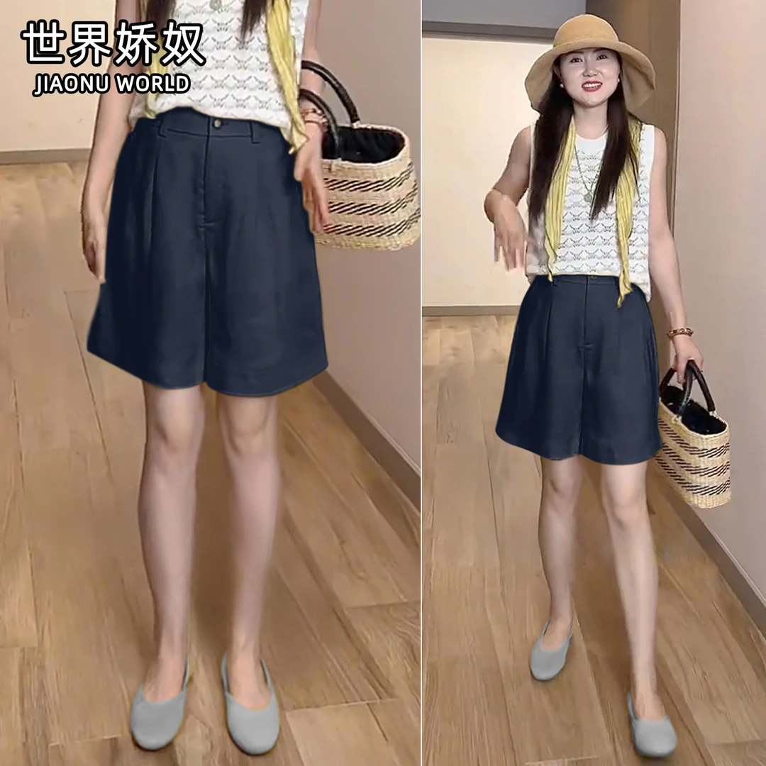 宽松短裤女2025新款夏外穿阔腿a字裤薄款五分亚麻裤高腰休闲中裤